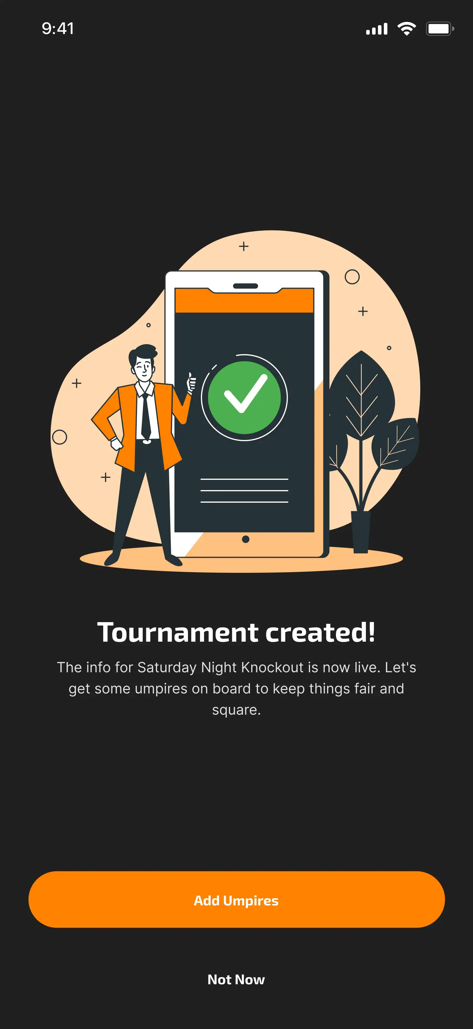 Creating Tournament - Created confirmation screen